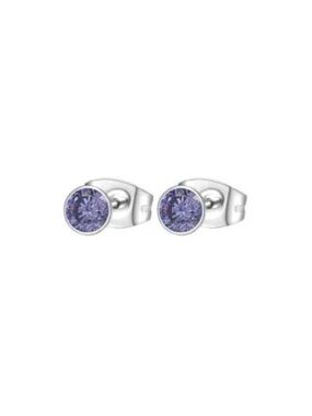BROSWAY Italia Chakra Stainless Steel Purple Cubic Zirconia Stud Earrings New